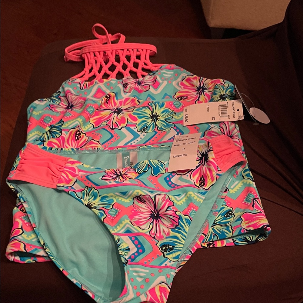 Tropical Floral Kids Swim Set size 12 NWT